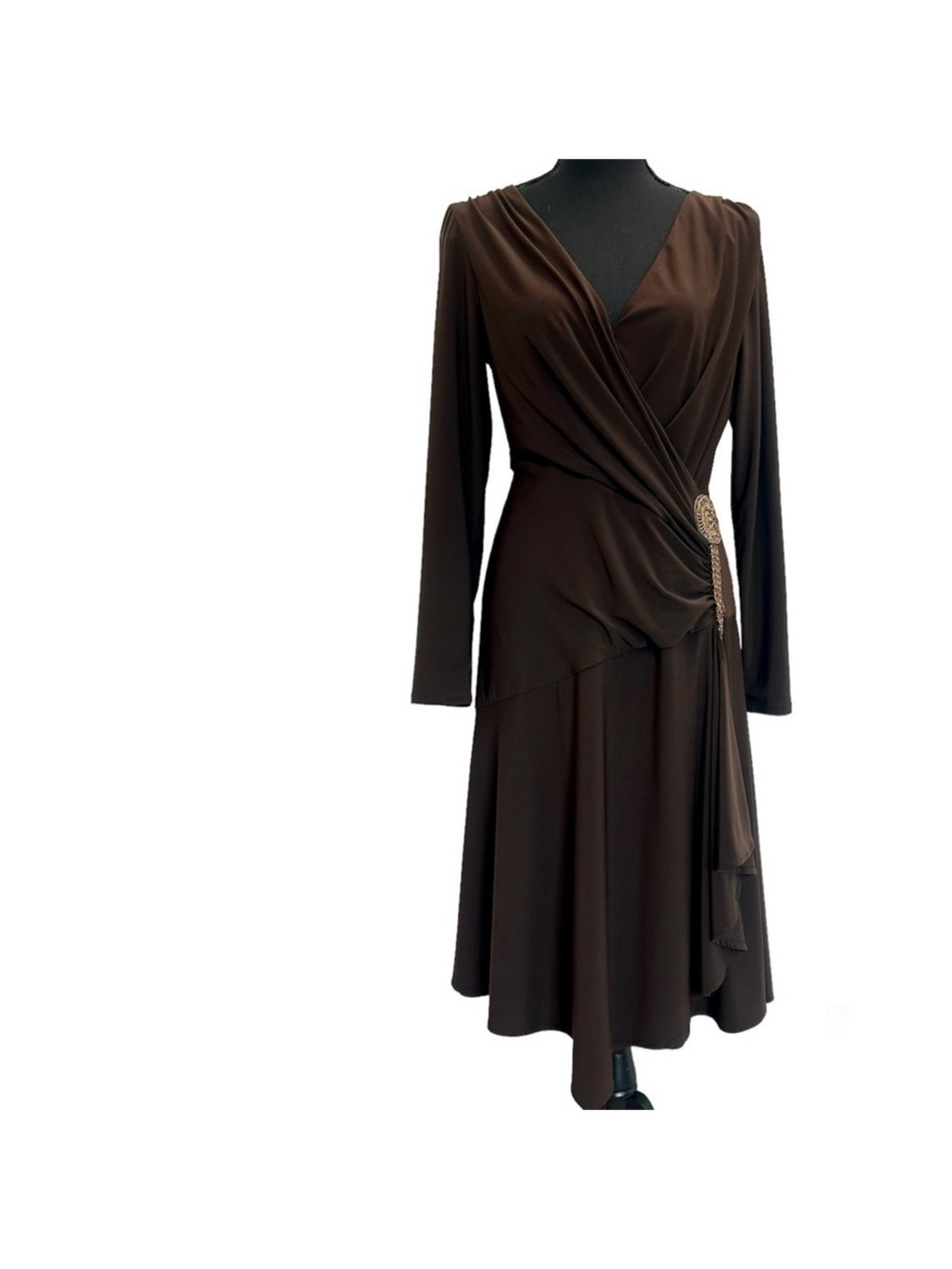 Frank Lyman chocolate brown A-line wrap dress Sz 14